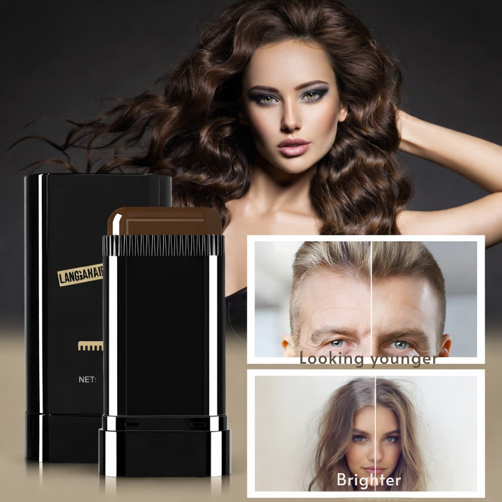 Model demonstrating root touch up hair care tool application