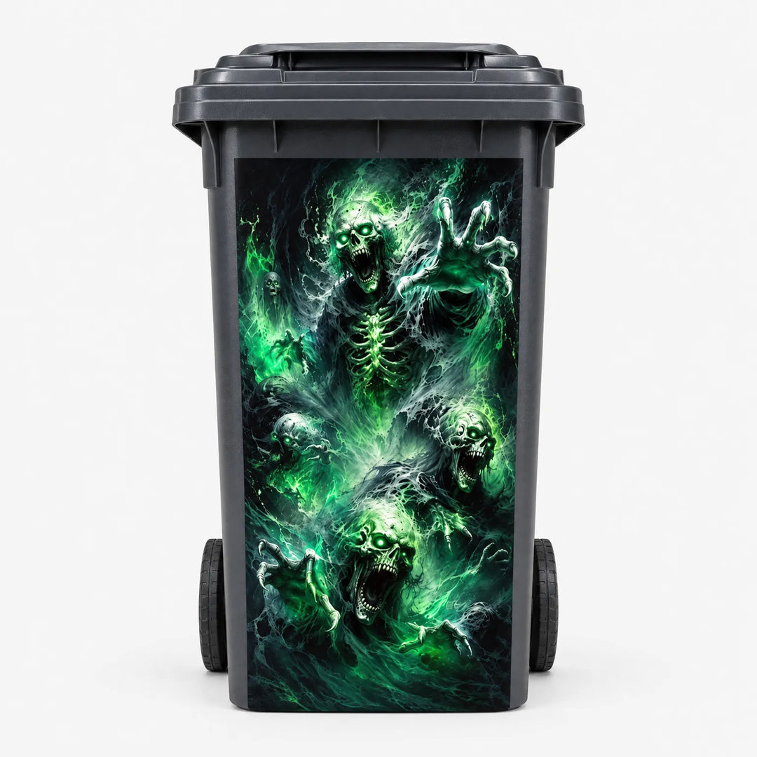 Spooky zombie hand Halloween wheelie bin sticker for outdoor yard decor