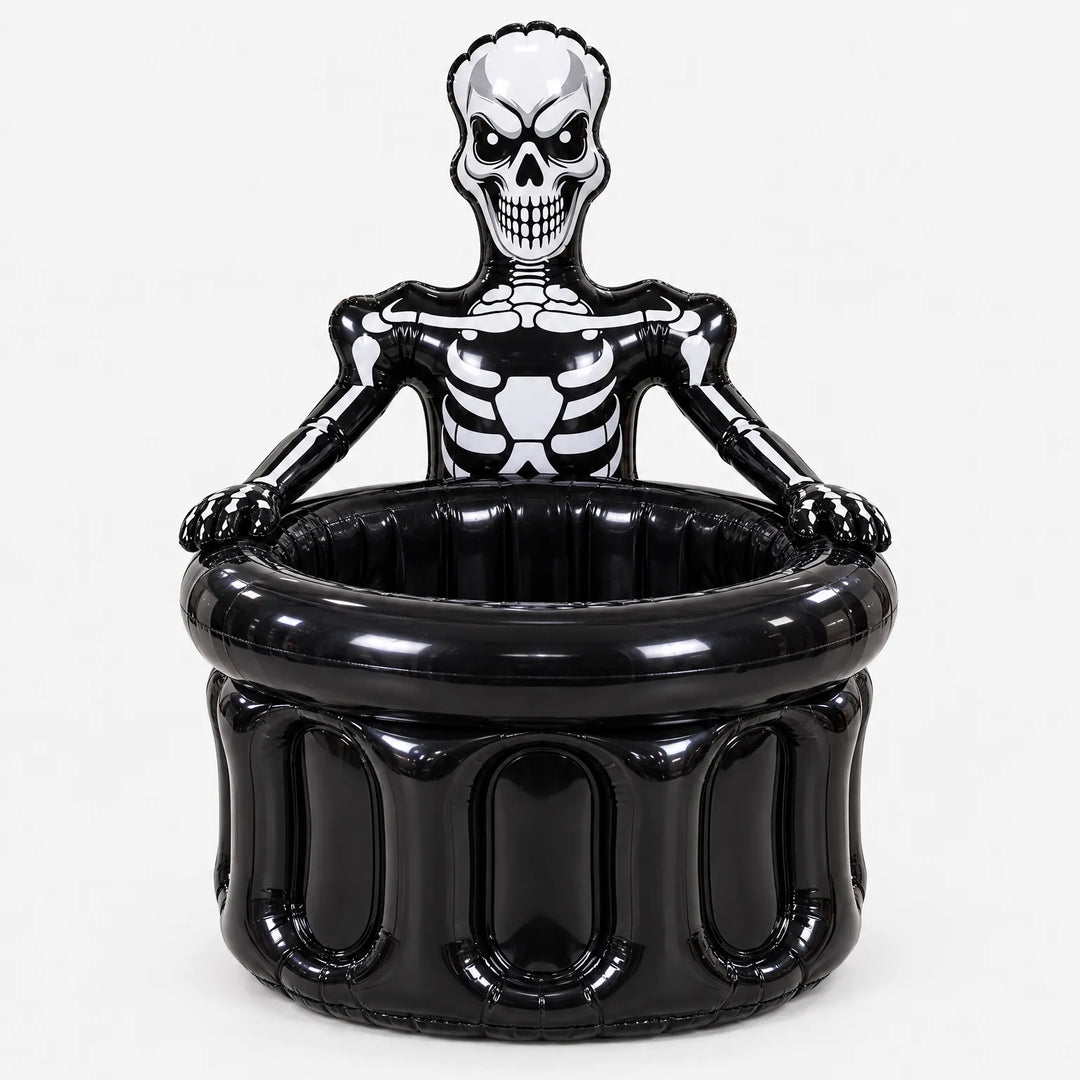 Studio product shot of the inflatable skeleton drink cooler against a plain white background.