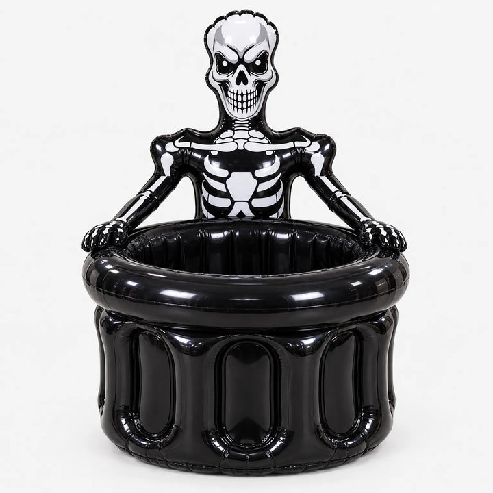Studio product shot of the inflatable skeleton drink cooler against a plain white background.