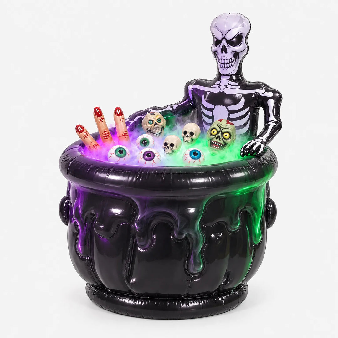 Inflatable skeleton Halloween drink cooler bucket filled with ice and beverages