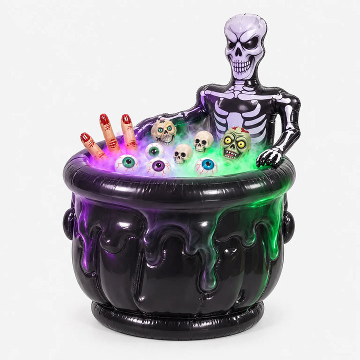 Inflatable skeleton Halloween drink cooler bucket filled with ice and beverages