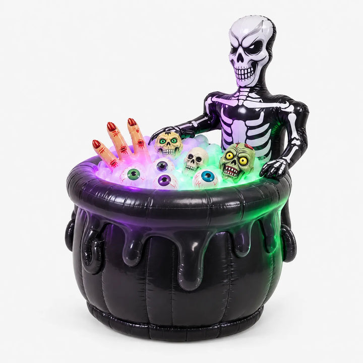 Close-up of the spooky skeleton inflatable beverage tub for Halloween parties
