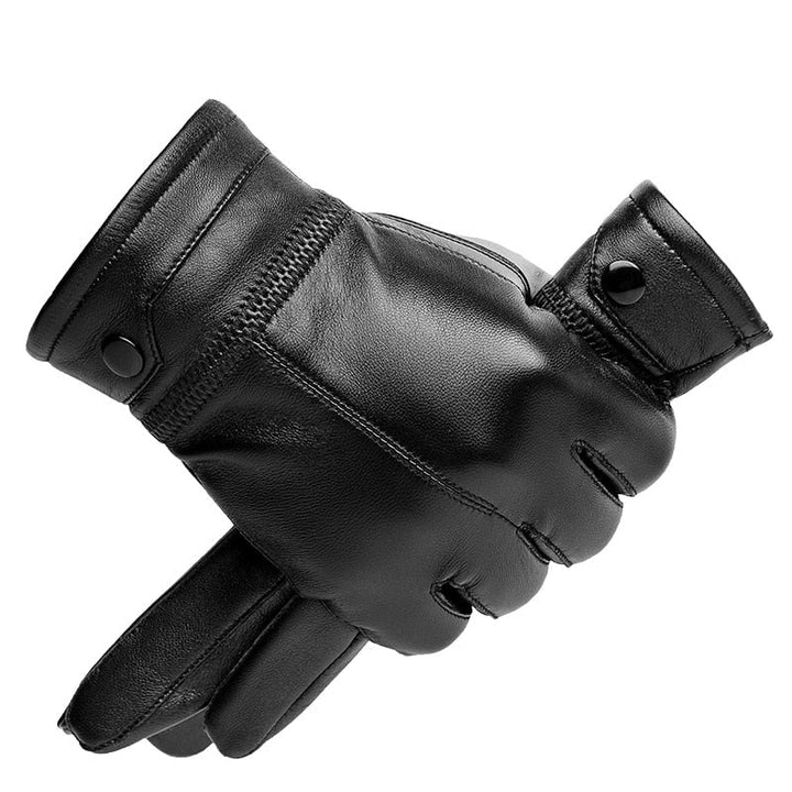 Men's black slim fit gloves with zip fastening and snap button detail