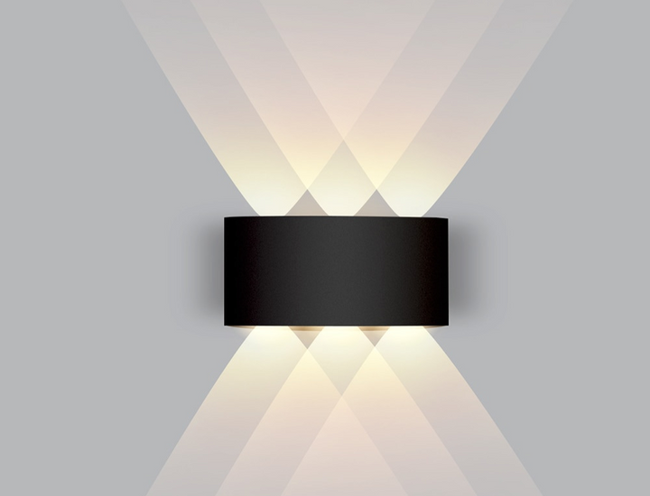 Detailed shot of the LED lighting elements inside the modern wall sconce.