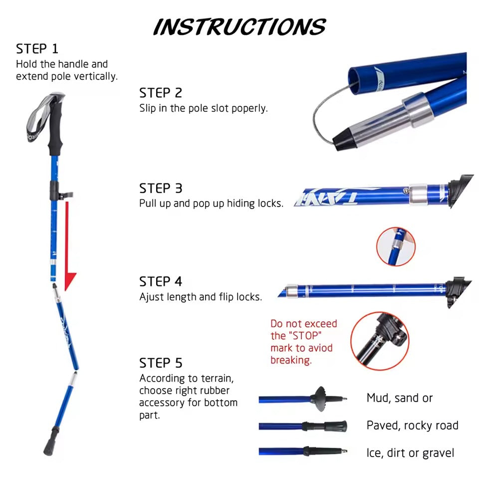 Durable carbide tip and rubber foot attachment on the trail accessory