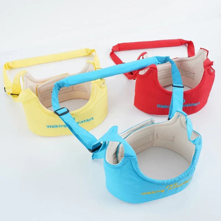 Red and yellow baby walking safety harness and assistant belt for toddlers