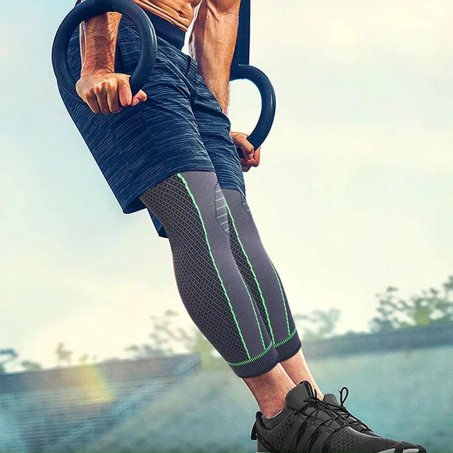 Back view of the leg brace showing targeted support zones for joint relief