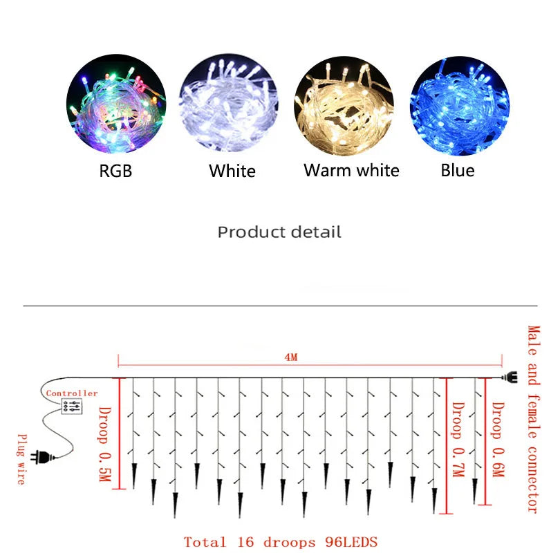 Illuminated Christmas lights showcasing bright LEDs for festive holiday lighting.