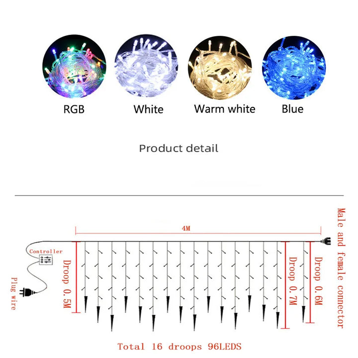 Illuminated Christmas lights showcasing bright LEDs for festive holiday lighting.