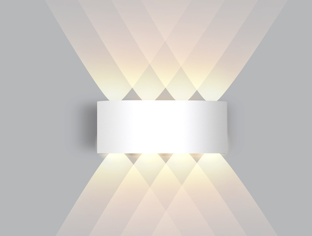 Warm white glow emitted from an up and down dual beam interior wall light.