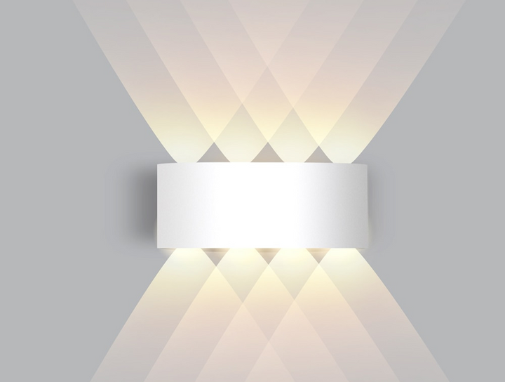 Warm white glow emitted from an up and down dual beam interior wall light.