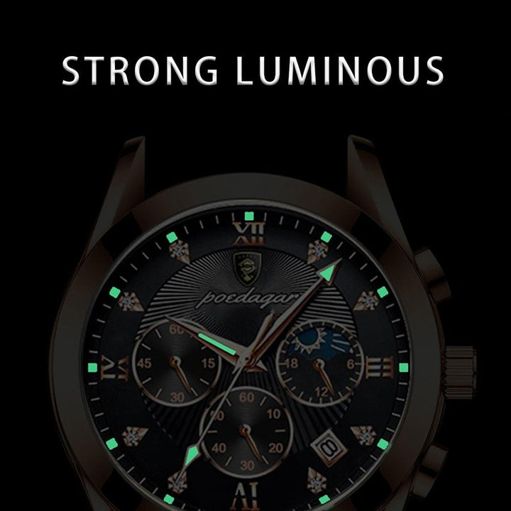 Mens accessories layout featuring a luxury watch and matching wallet