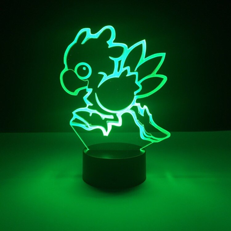 Green Chocobo 3D optical illusion night light glowing on a dark surface