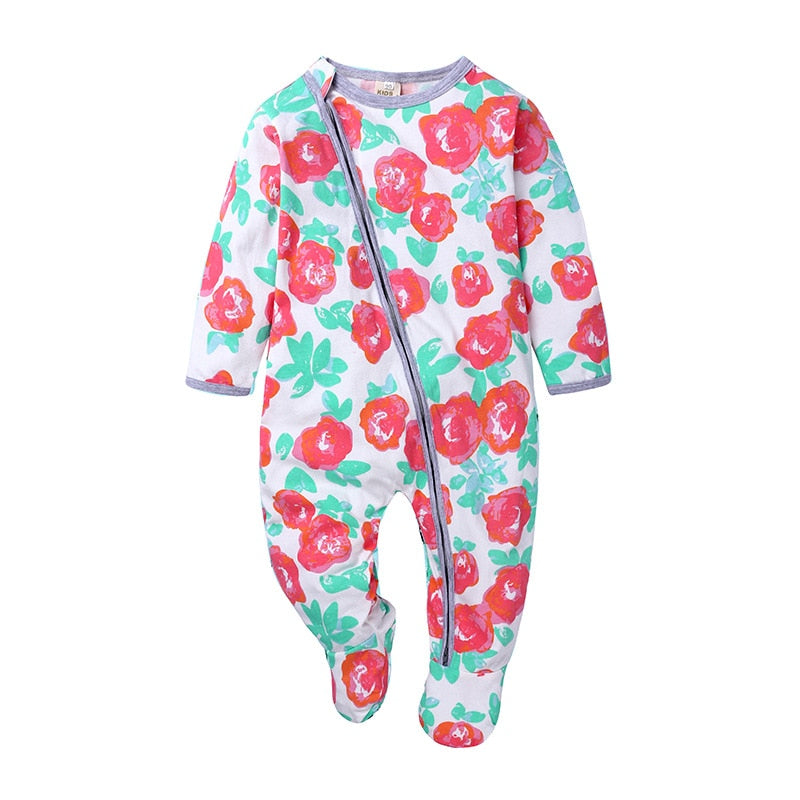 Baby warming zip sleepsuit in pink floral print with built-in feet