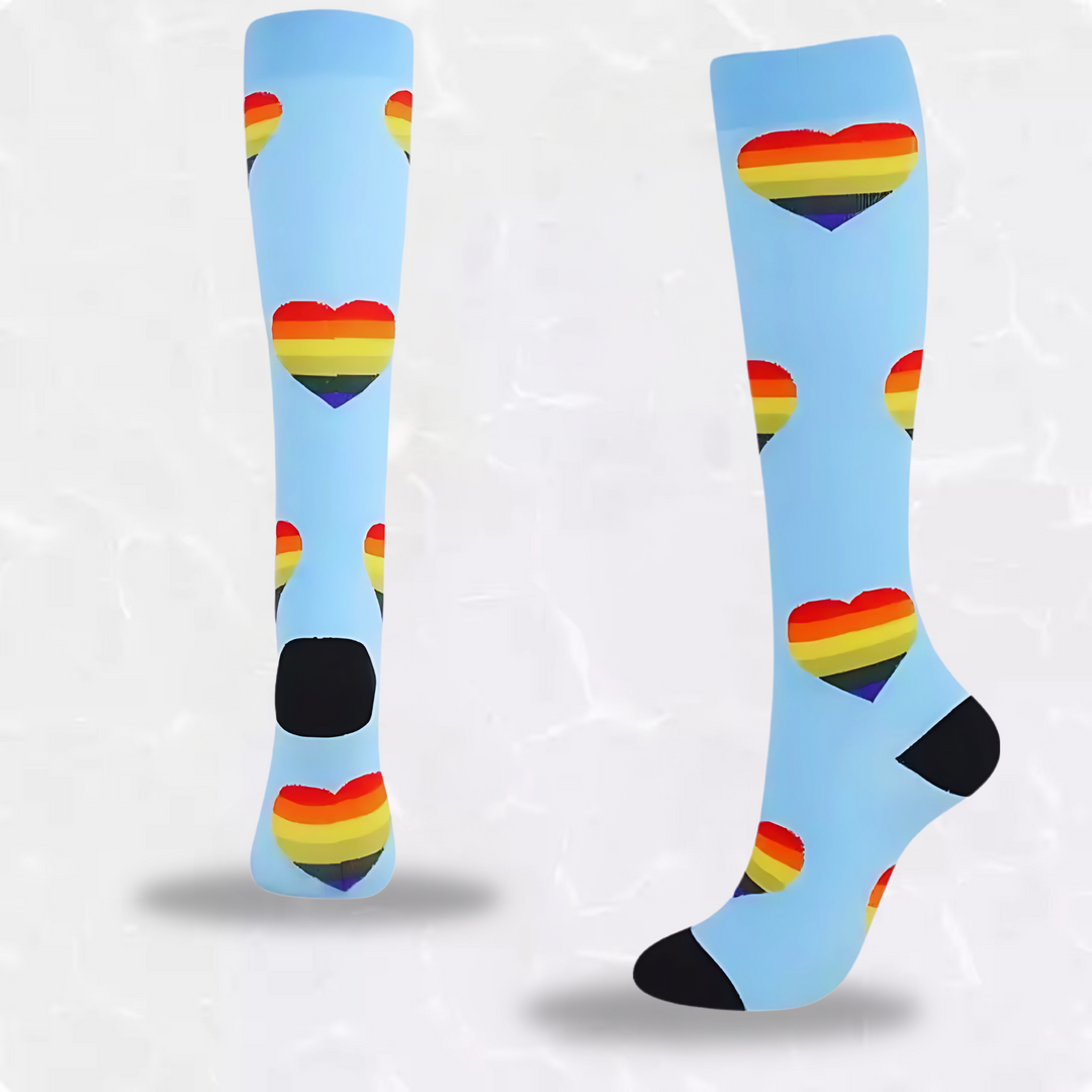 Fashionable support socks featuring playful floral patterns