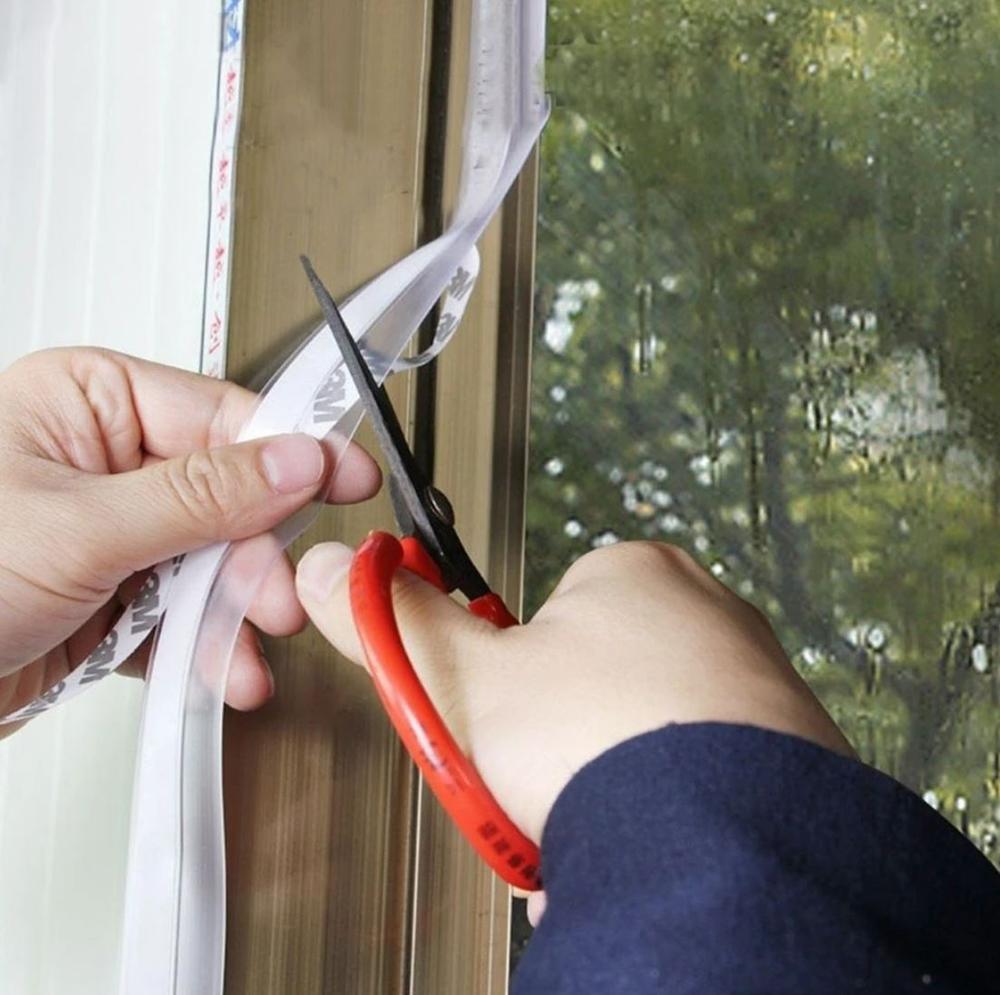 Close-up of flexible weather strip seal for home improvement and winter draught proofing