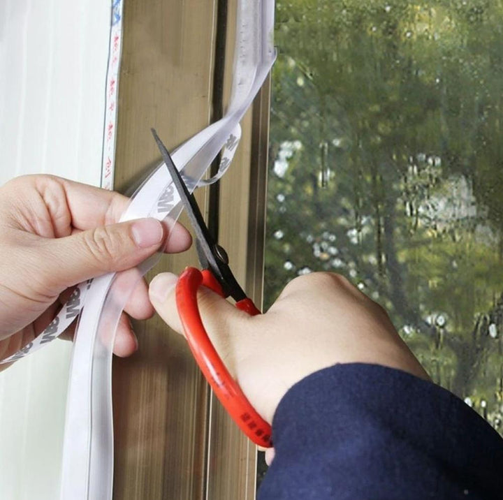 Close-up of flexible weather strip seal for home improvement and winter draught proofing