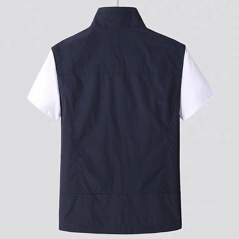 Close-up of durable zipper and fabric texture on mens activewear gilet for outdoor apparel