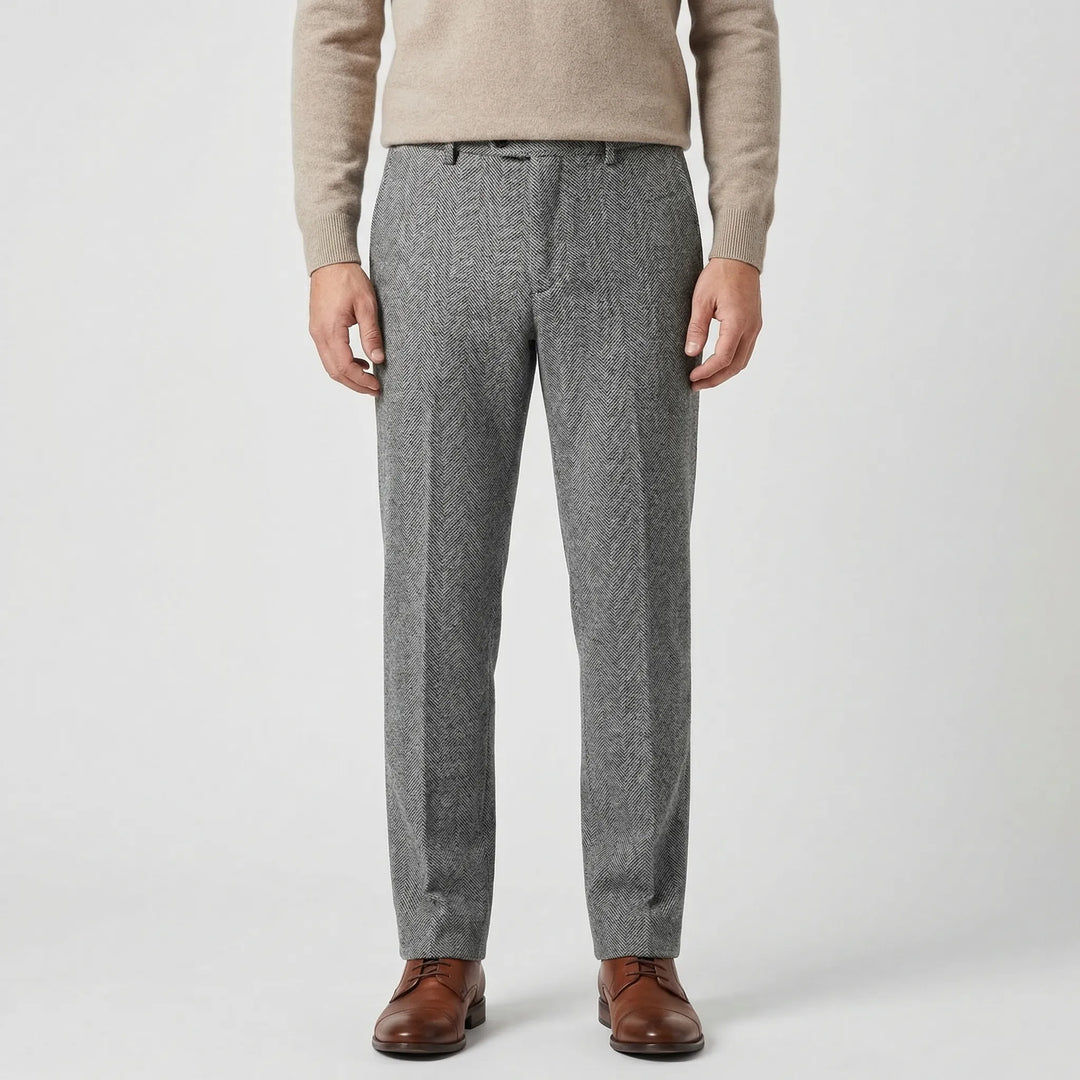 Stylish casual slim-cut herringbone trousers styled for modern men's fashion