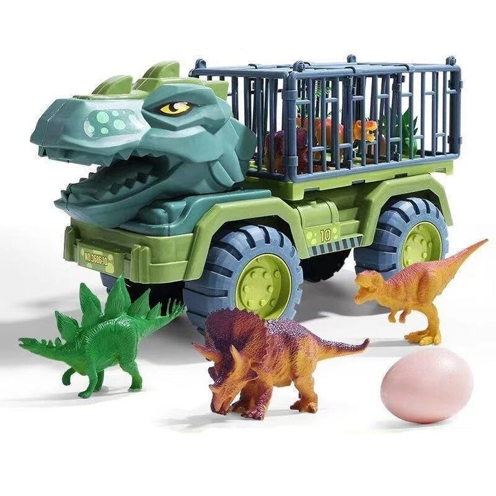 Dinosaur transport truck set with assorted toy figures