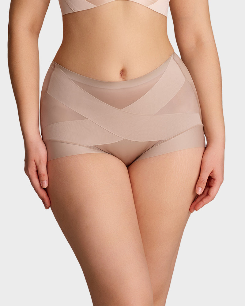 Nude womens underwear featuring a high waist and seamless daily shaping