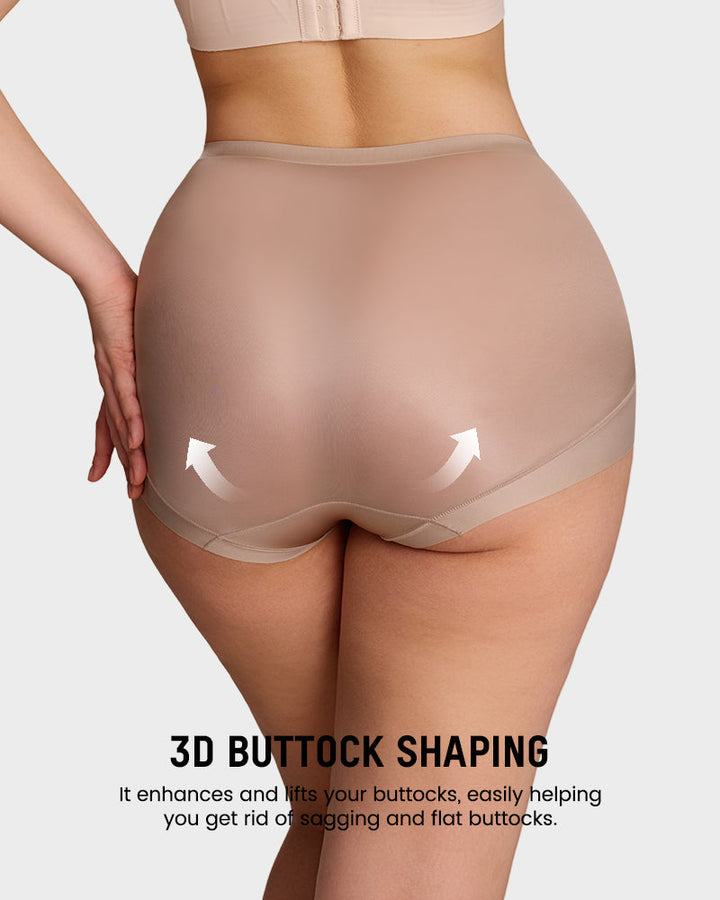 Rear view of woman wearing shapewear demonstrating butt lifting effect