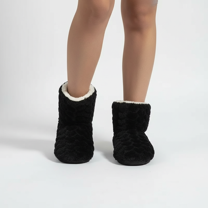 Cozy indoor slipper boots showcasing soft texture and cushioned fit