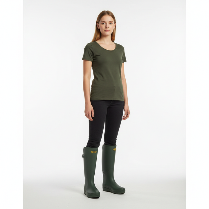 Side profile of women's anti-slip waterproof boots for muddy garden work