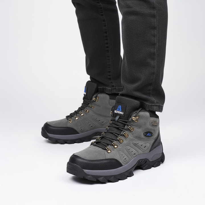 Durable outdoor trekking boots for men featuring non-slip traction outsole