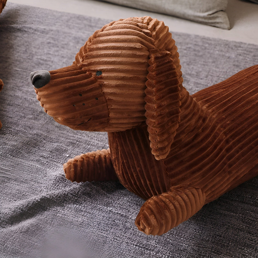 Soft stuffed animal dachshund cushion showing ergonomic lumbar support