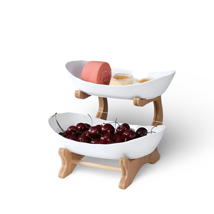 Vertical fruit stand saving space on a modern kitchen counter