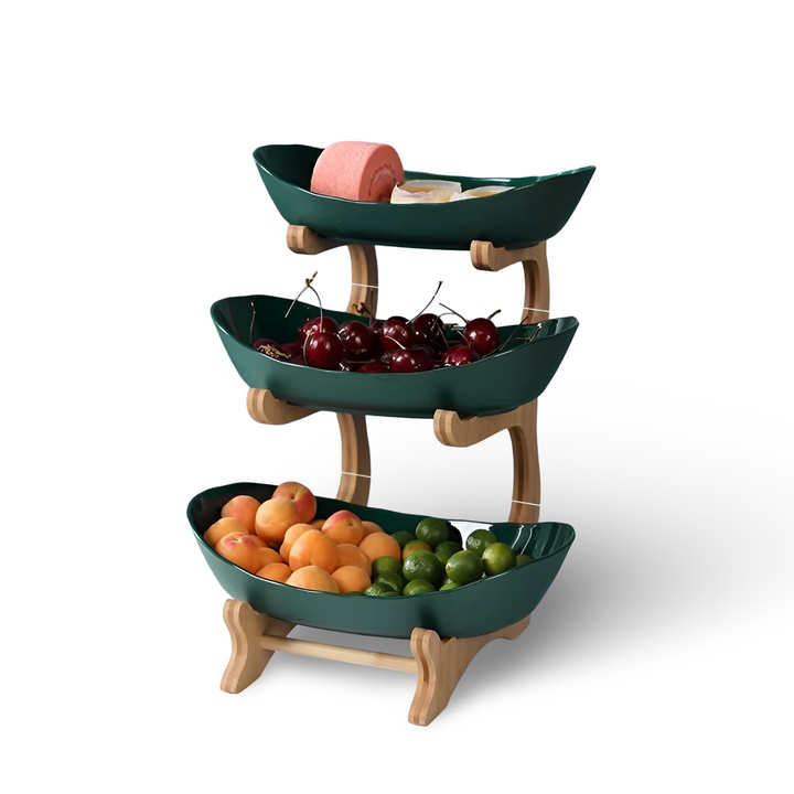 Full view of the modern fruit stand ready for countertop use