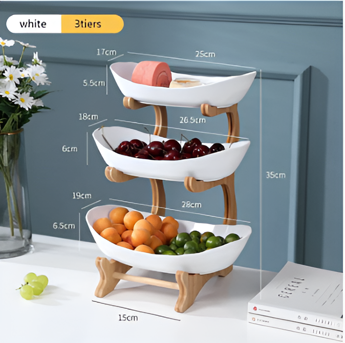 Detachable tier tray fruit organizer showing easy assembly
