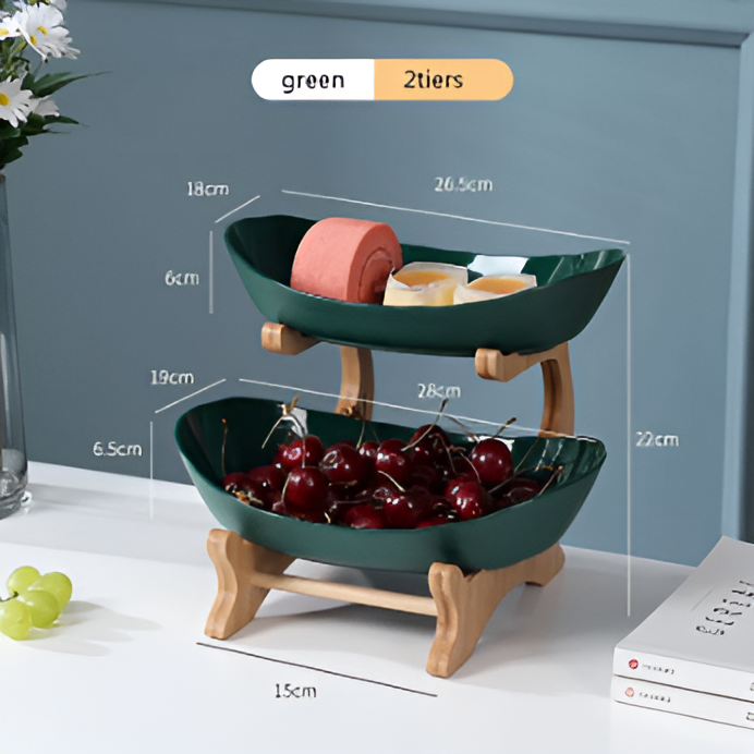 Close-up of the durable construction on a multi-tier fruit stand