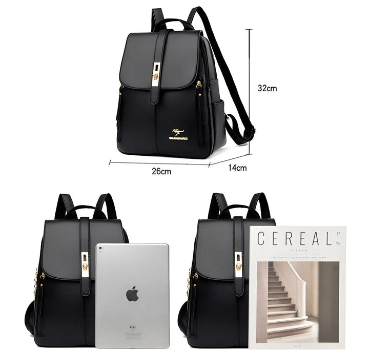 Close up of durable hardware and zippers on women's daily essential backpack