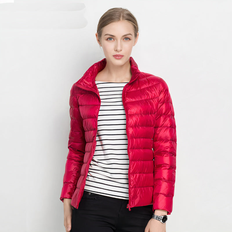 Close-up of quilted pattern on women's casual zip jacket