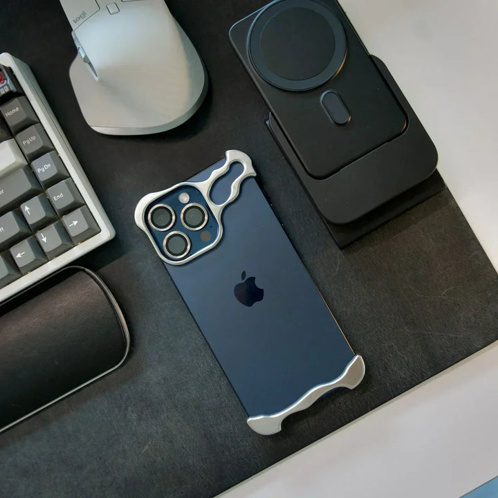 Back view of minimalist frameless case highlighting slim profile