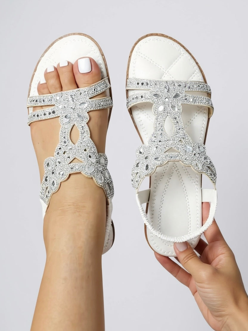 Womens sparkle flat sandals with crystal embellishments for summer