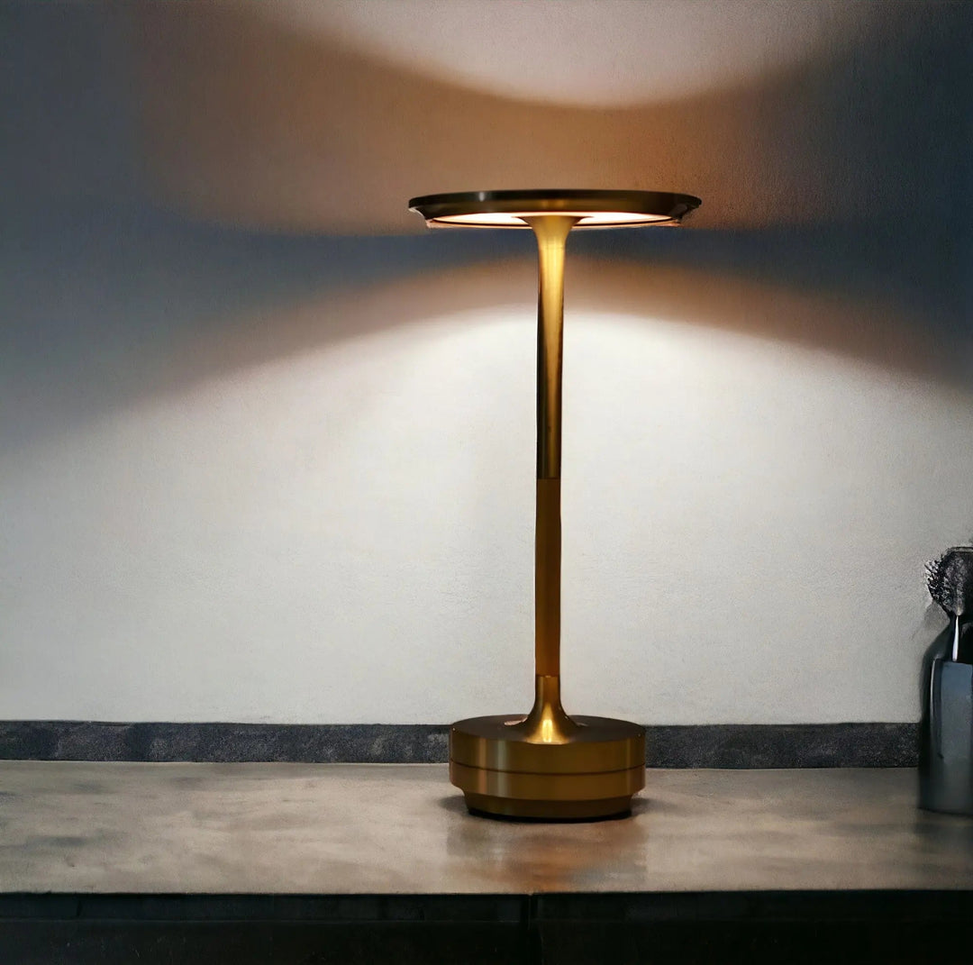 Rechargeable bedside light showing touch control panel on the base