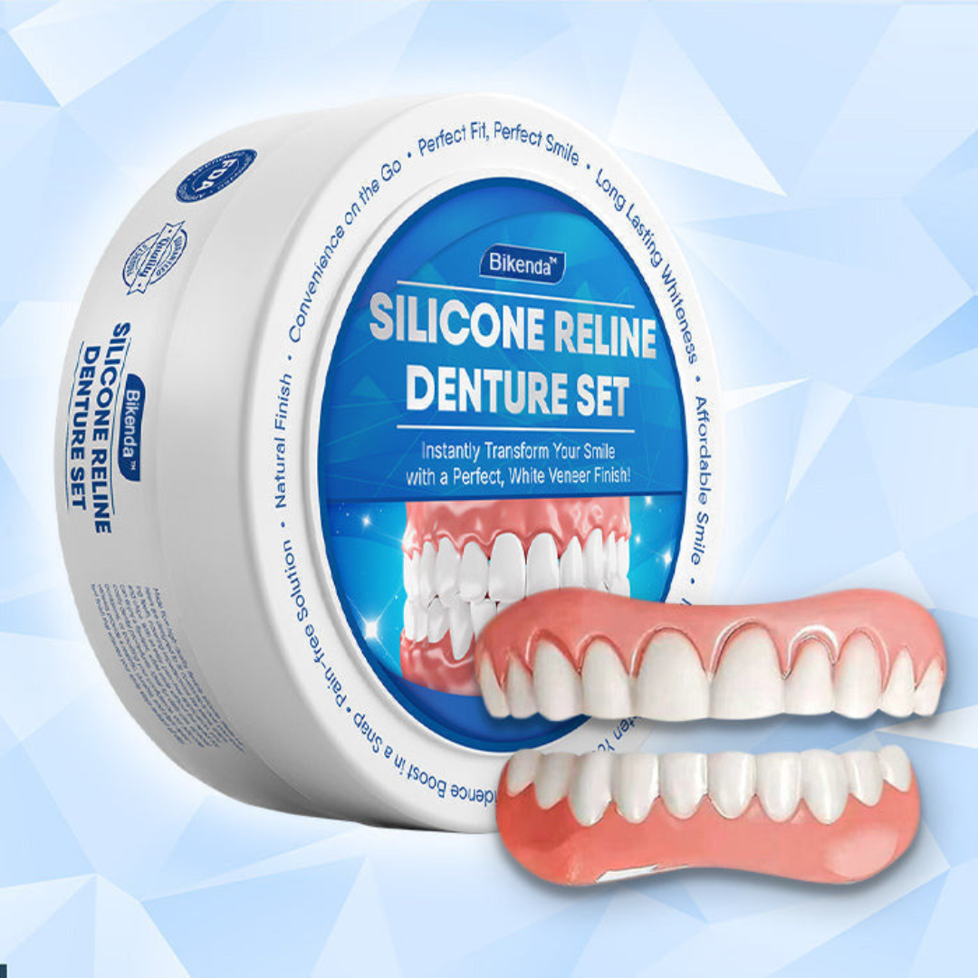 Silicone denture reline set container and upper lower pieces