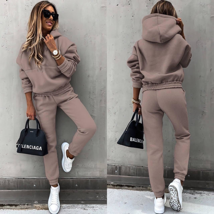 Full view of women's stylish tracksuit two-piece set in casual wear style