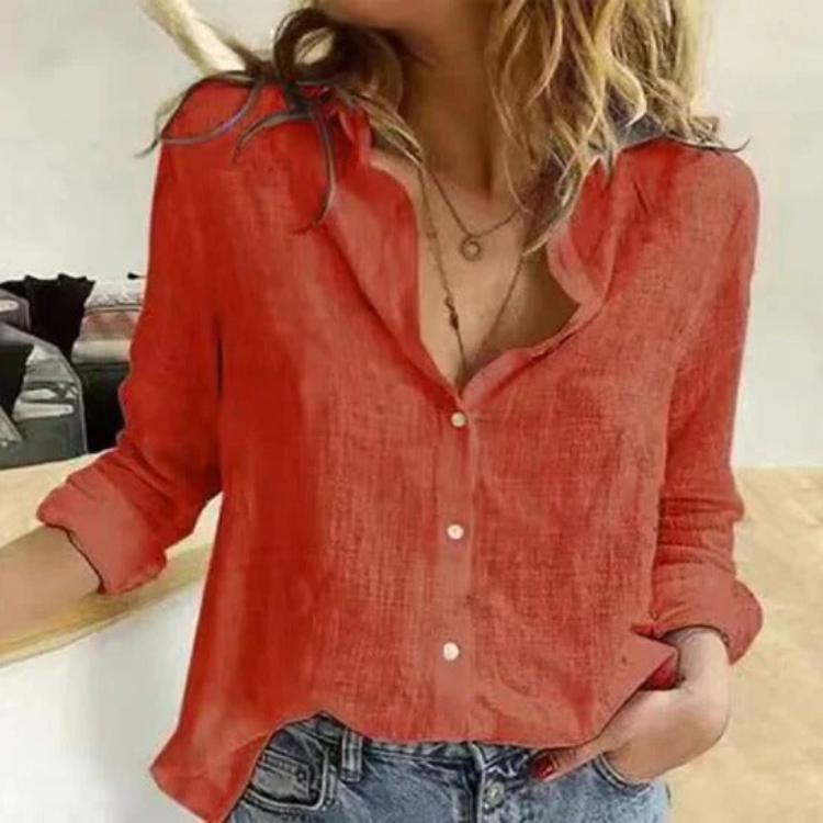 Back view of the women's summer blouse showing relaxed draping and fit