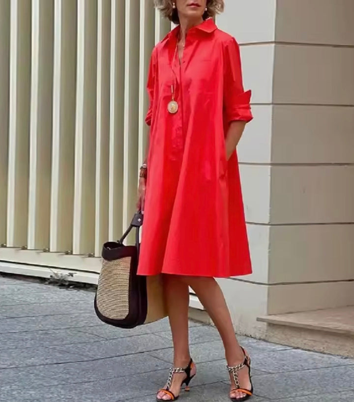 Women's Timeless Shirt Dress in casual midi style with pockets, shown in full length