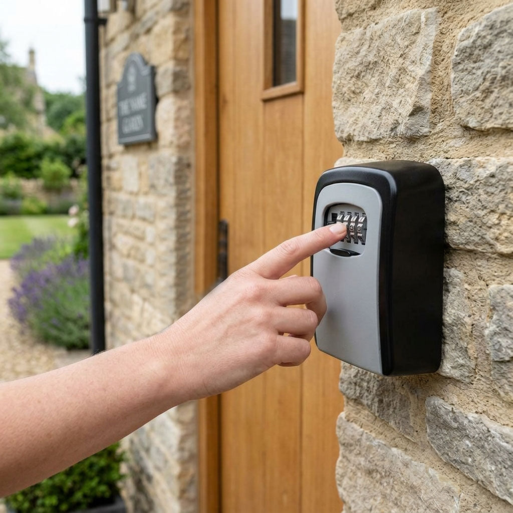 Open keyless entry lock box showing spacious interior for multiple keys