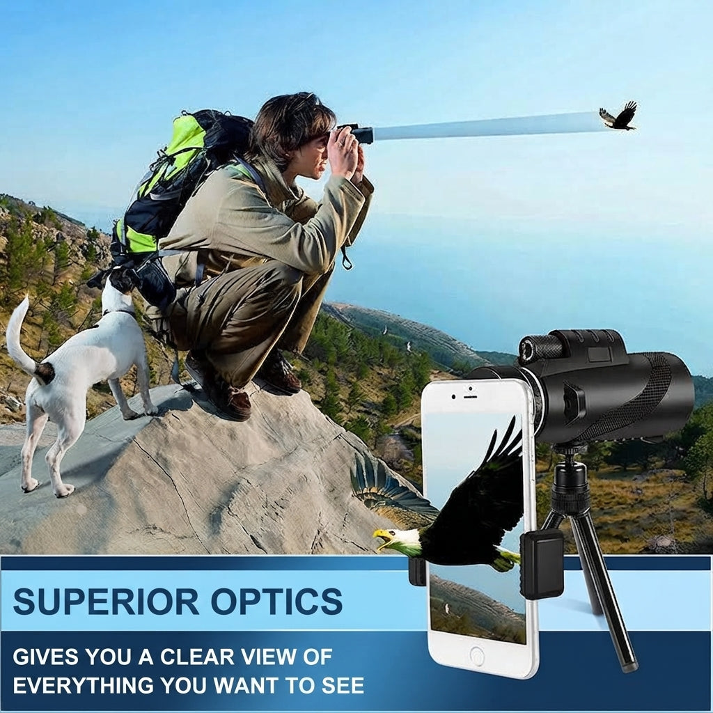 Portable HD zoom telescope for outdoor viewing with clear focus adjustment wheel