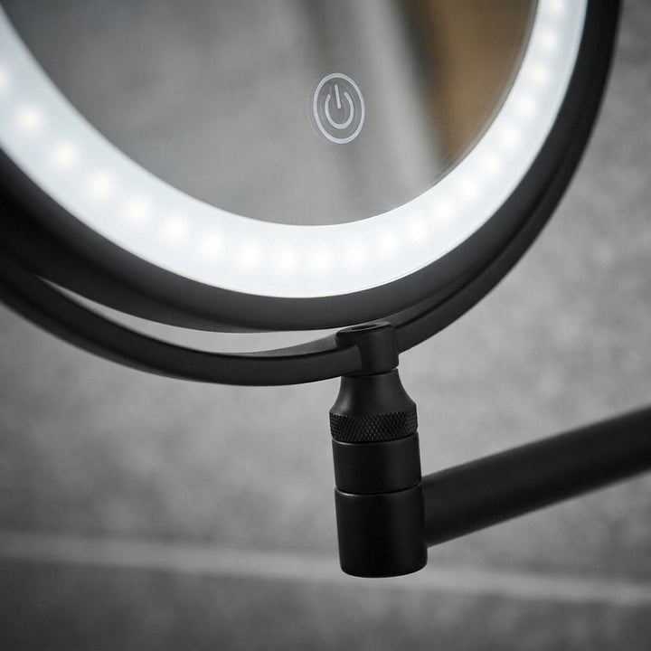 Flexible arm extension feature of the wall mounted LED makeup mirror