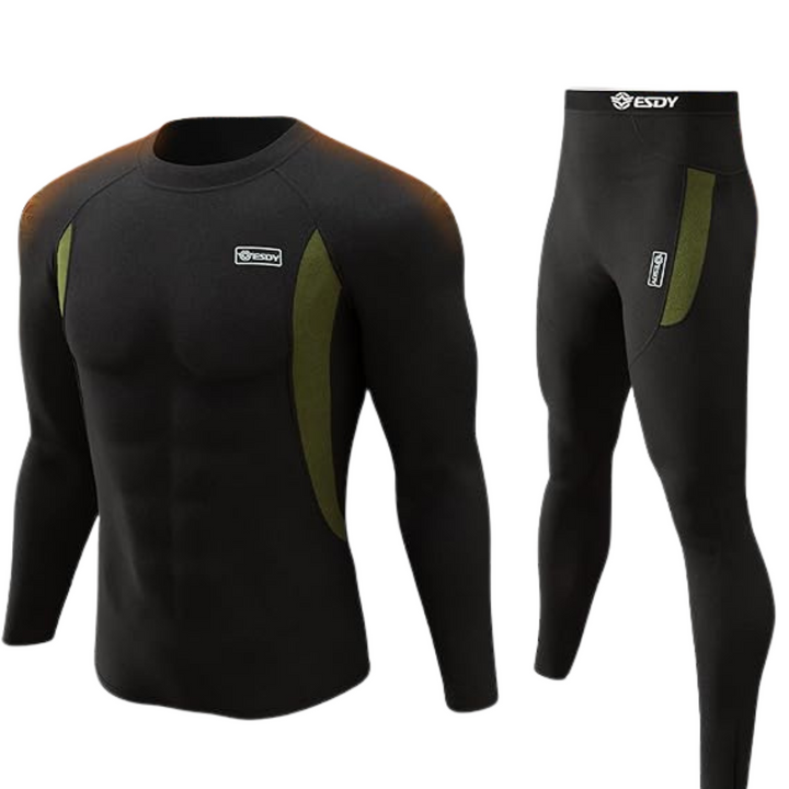 Mens thermal underwear set showing superior warmth retention