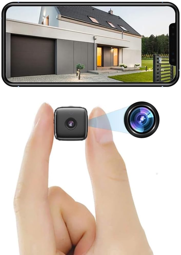 Compact wireless indoor security camera held in hand
