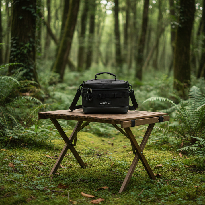 Hiking accessories travel organizer packed with thermal camping equipment